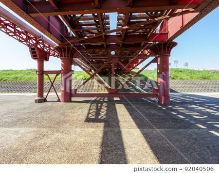 Red railroad bridge over the river Red railroad bridge over the river 92040506