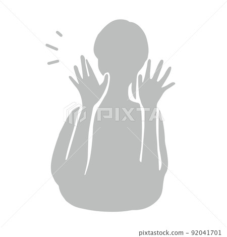 Silhouette female illustration gray with gestures to open hands and call out 92041701