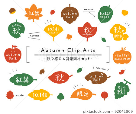 Autumn background material set autumn leaves maple ginkgo leaves food fruit icon illustration decoration frame 92041809