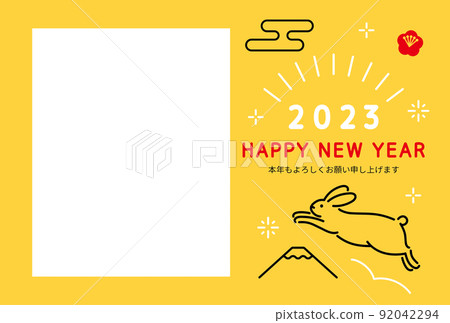 2023兔年相框新年賀卡彈跳兔和富士山 92042294