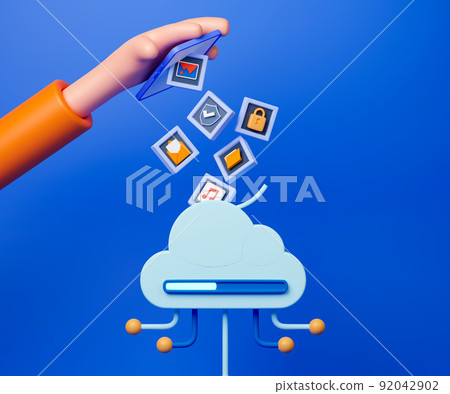 3d rendering concept cloud computing technology. People using cloud technology with smartphone. 3d rendering concept cloud computing technology. People using cloud technology with smartphone. 92042902