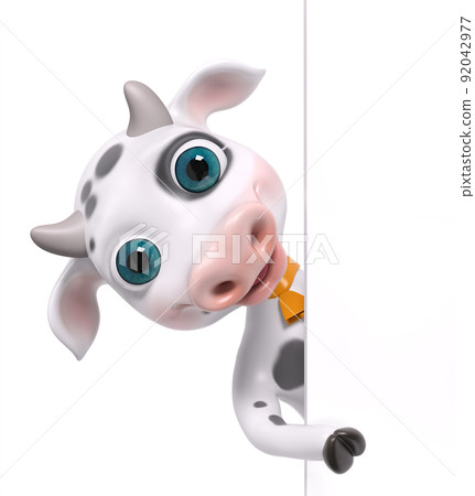 Cartoon cow with poster, 3d rendering Cartoon cow with poster, 3d rendering 92042977