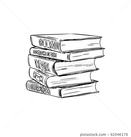 Stack of books isolated on white, Hand Drawn Sketch Vector illustration. Stack of books isolated on white, Hand Drawn Sketch Vector illustration. 92046178