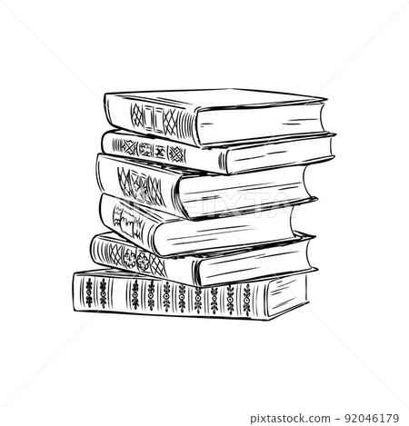 Stack of books isolated on white, Hand Drawn Sketch Vector illustration. 92046179