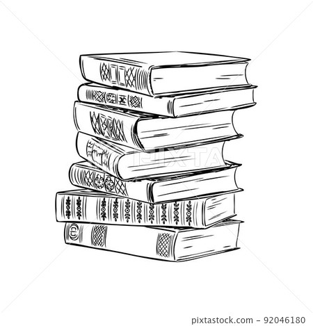 Stack of books isolated on white, Hand Drawn Sketch Vector illustration. Stack of books isolated on white, Hand Drawn Sketch Vector illustration. 92046180