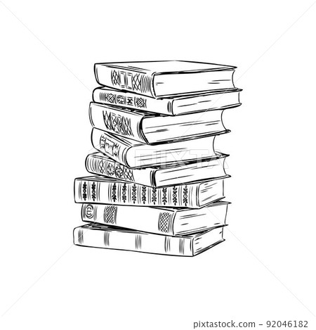 Stack of books isolated on white, Hand Drawn Sketch Vector illustration. Stack of books isolated on white, Hand Drawn Sketch Vector illustration. 92046182