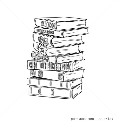 Stack of books isolated on white, Hand Drawn Sketch Vector illustration. Stack of books isolated on white, Hand Drawn Sketch Vector illustration. 92046185