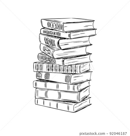 Stack of books isolated on white, Hand Drawn Sketch Vector illustration. Stack of books isolated on white, Hand Drawn Sketch Vector illustration. 92046187