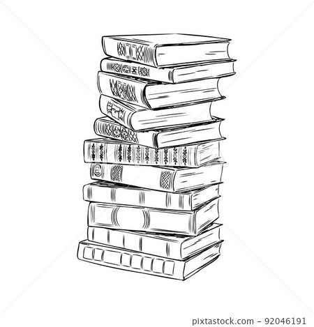 Stack of books isolated on white, Hand Drawn Sketch Vector illustration. 92046191