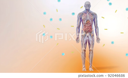 3D illustration of a virus attack on an organism 3D illustration of a virus attack on an organism 92046686