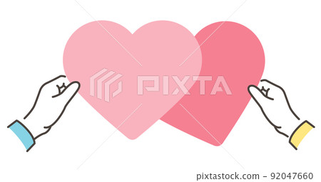 兩顆粉紅色的心重疊的紐帶和感情的概念[矢量插圖素材] 92047660