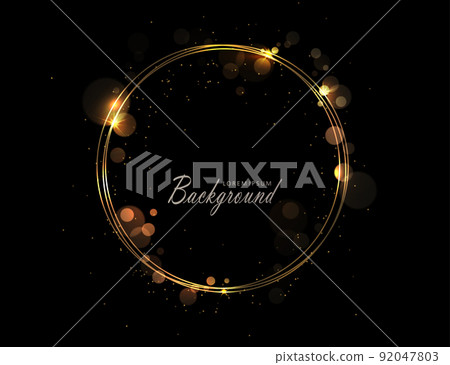 Round isolated gold color frame with glitter on black design Round isolated gold color frame with glitter on black design 92047803