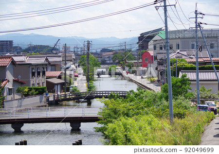 Scenery of multiple bridges on the river flowing through the city ... Yasugi City, Shimane Prefecture: Sunny Scenery of multiple bridges on the river flowing through the city ... Yasugi City, Shimane Prefecture: Sunny 92049699