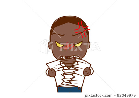 (Front of upper body) An African man who is angry and tears the paper he has in half (Front of upper body) An African man who is angry and tears the paper he has in half 92049979