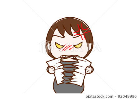 (Front of upper body) Pregnant woman who is angry and tears the paper she has in half 92049986