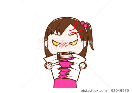 (Front of upper body) A girl who is angry and tears the paper she has in half (Front of upper body) A girl who is angry and tears the paper she has in half 92049989