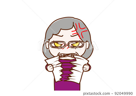 (上身前)一位憤怒的老婦人將手中的紙撕成兩半 (上身前)一位憤怒的老婦人將手中的紙撕成兩半 92049990