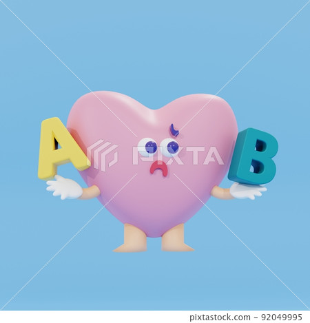 3D rendering / 3D illustration) Heart character who is worried about two choices Square decision comparison 3D rendering / 3D illustration) Heart character who is worried about two choices Square decision comparison 92049995
