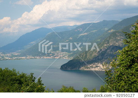 Aerial view of Iseo lake and mountains around Aerial view of Iseo lake and mountains around 92050127
