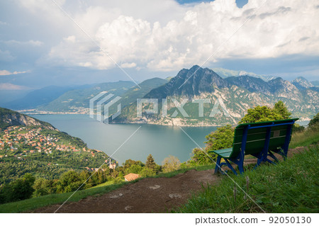 Green and blue big Bech and Iseo lake panorama Green and blue big Bech and Iseo lake panorama 92050130