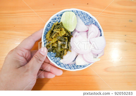 red shallot, french grey challot or griselle with lime and pickle cabbage red shallot, french grey challot or griselle with lime and pickle cabbage 92050283