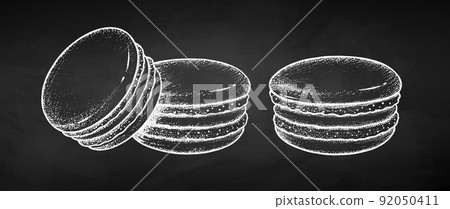Vector chalk sketch illustrations of Macarons Vector chalk sketch illustrations of Macarons 92050411