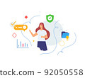 woman manages virtual data icon, illustration 92050558