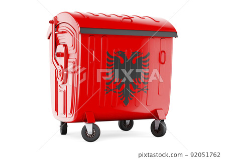 Garbage container with Albanian flag, 3D rendering 92051762