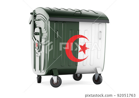 Garbage container with Algerian flag, 3D rendering Garbage container with Algerian flag, 3D rendering 92051763