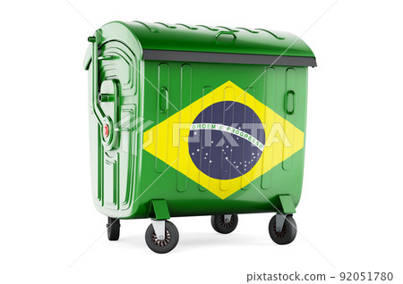 Garbage container with Brazilian flag, 3D rendering 92051780