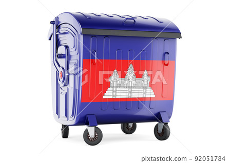 Garbage container with Cambodian flag, 3D rendering 92051784