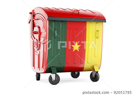 Garbage container with Cameroonian flag, 3D rendering Garbage container with Cameroonian flag, 3D rendering 92051785