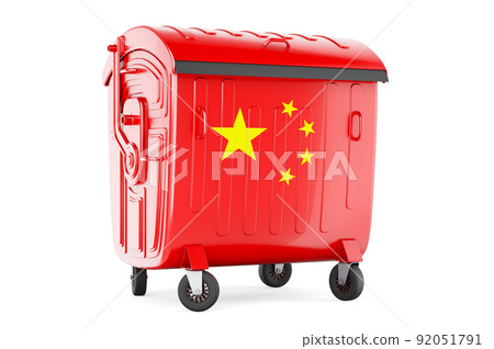 Garbage container with Chinese flag, 3D rendering 92051791