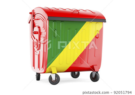 Garbage container with Congolese flag, 3D rendering Garbage container with Congolese flag, 3D rendering 92051794
