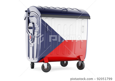 Garbage container with Czech flag, 3D rendering 92051799
