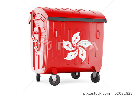 Garbage container with Hong Kong flag, 3D rendering 92051823
