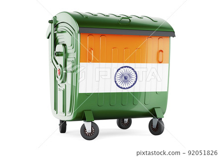Garbage container with Indian flag, 3D rendering 92051826