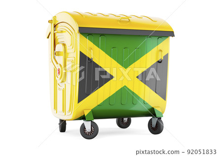 Garbage container with Jamaican flag, 3D rendering Garbage container with Jamaican flag, 3D rendering 92051833