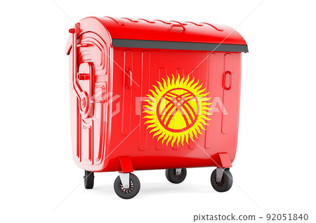 Garbage container with Kyrgyz flag, 3D rendering 92051840