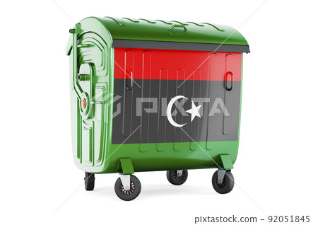 Garbage container with Libyan flag, 3D rendering Garbage container with Libyan flag, 3D rendering 92051845