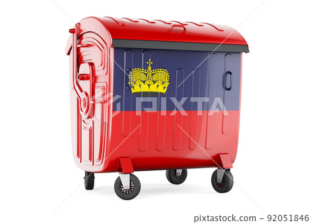Garbage container with Liechtensteiner flag, 3D rendering Garbage container with Liechtensteiner flag, 3D rendering 92051846