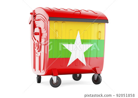 Garbage container with Myanmar flag, 3D rendering 92051858