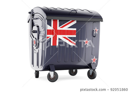 Garbage container with New Zealand flag, 3D rendering 92051860