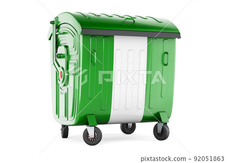 Garbage container with Nigerian flag, 3D rendering 92051863