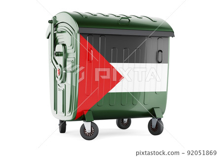 Garbage container with Palestinian flag, 3D rendering 92051869