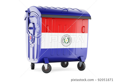 Garbage container with Paraguayan flag, 3D rendering 92051871