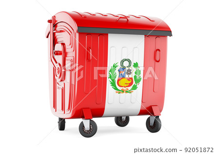 Garbage container with Peruvian flag, 3D rendering 92051872