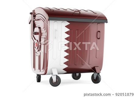 Garbage container with Qatari flag, 3D rendering 92051879