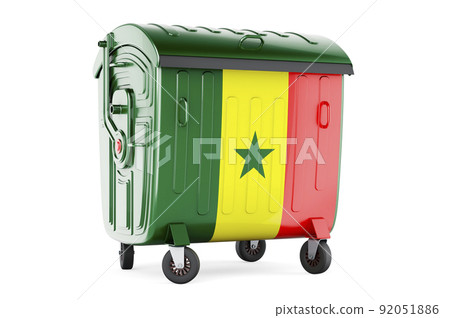 Garbage container with Senegalese flag, 3D rendering Garbage container with Senegalese flag, 3D rendering 92051886