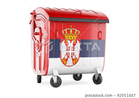 Garbage container with Serbian flag, 3D rendering 92051887